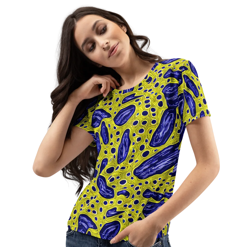 Cobalt Cellscape on Women's Crew Neck T-Shirt — Left Front