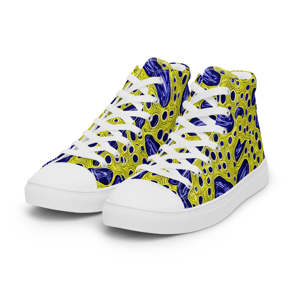 Cobalt Cellscape on Women's High Top Canvas Shoes — Left Front