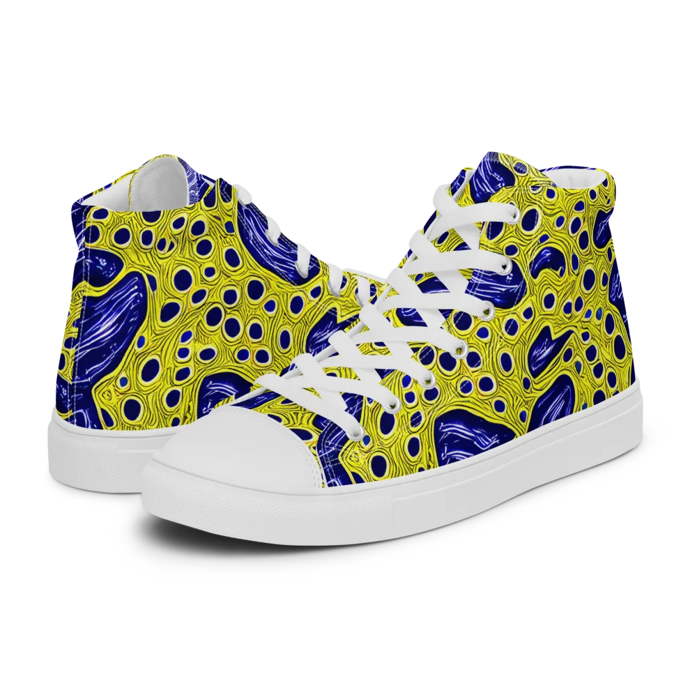 Cobalt Cellscape on Women's High Top Canvas Shoes — Left