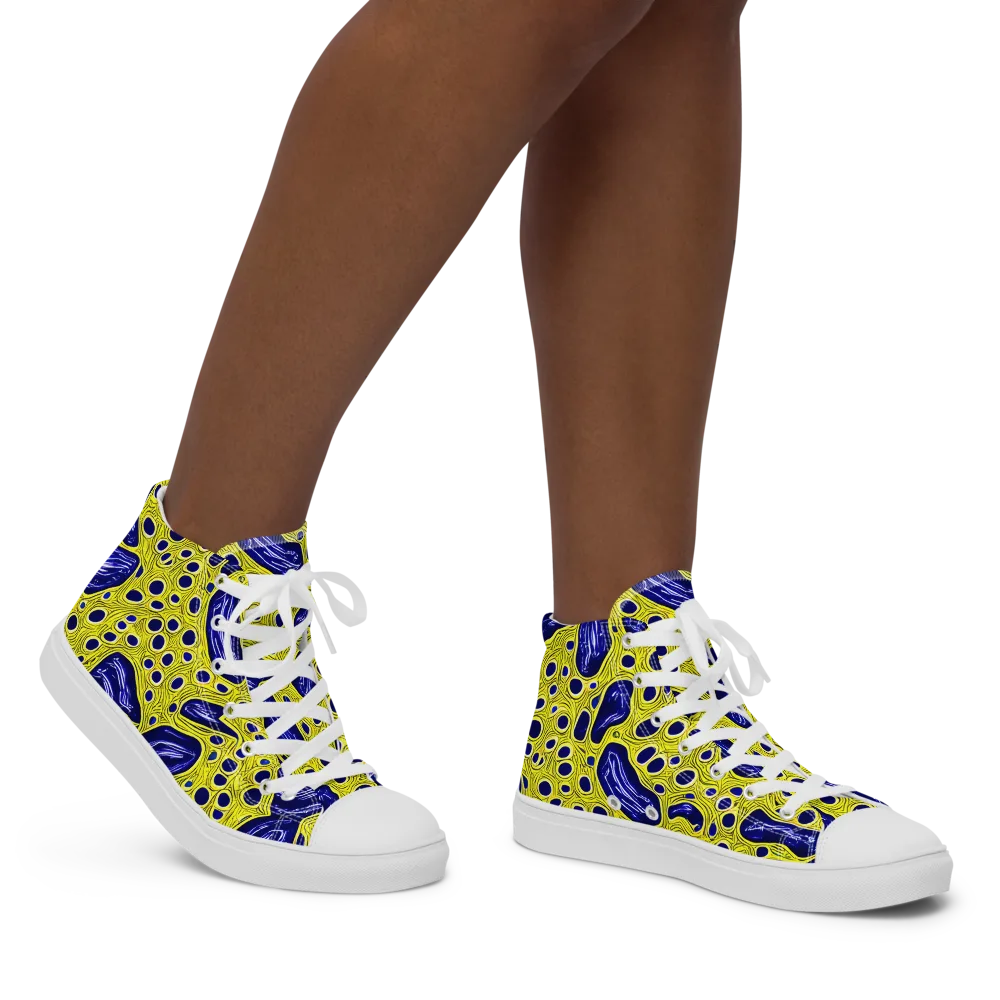Cobalt Cellscape on Women's High Top Canvas Shoes — Right