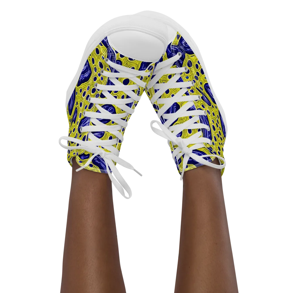 Cobalt Cellscape on Women's High Top Canvas Shoes — Front
