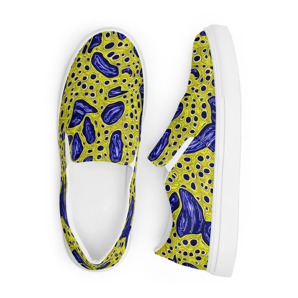 Cobalt Cellscape on Men's Slip-On Canvas Shoes — Front