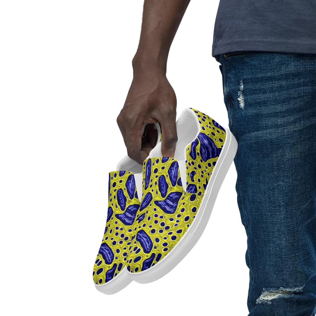 Cobalt Cellscape on Men's Slip-On Canvas Shoes — Left Front