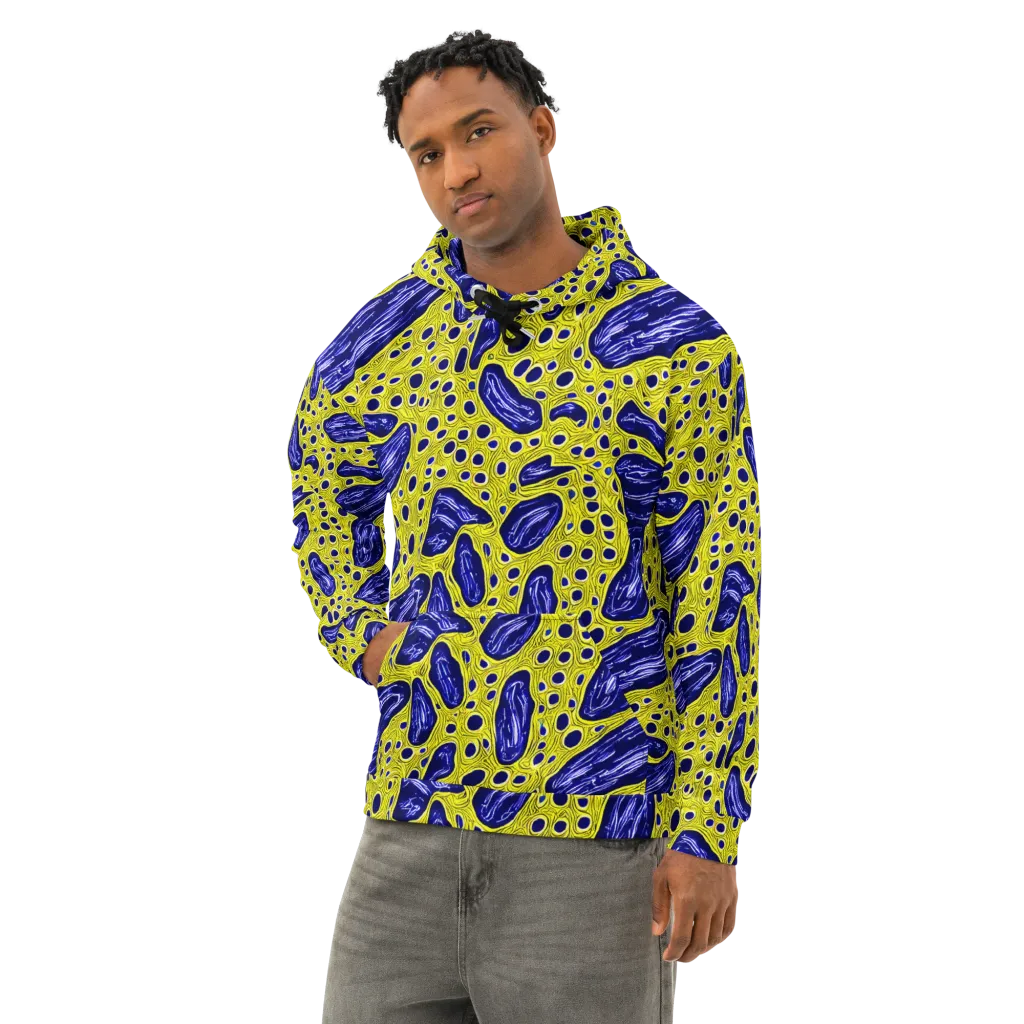 Cobalt Cellscape on Cotton Hoodie — Left Front