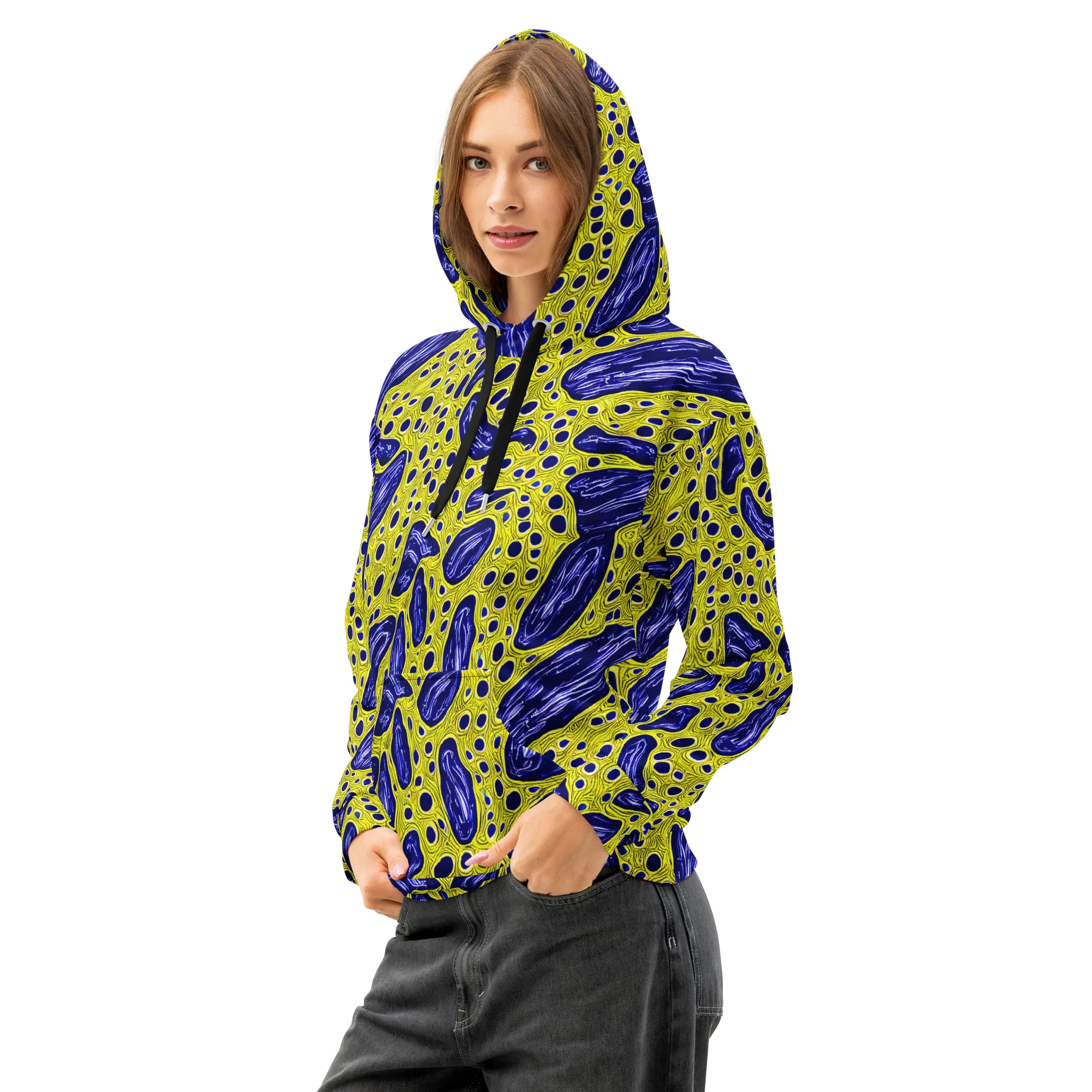 Cobalt Cellscape on Cotton Hoodie — Left Front