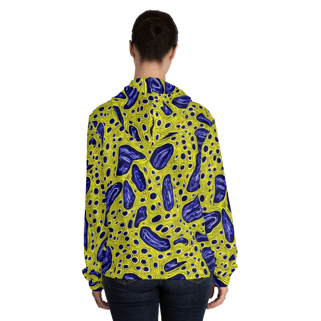 Cobalt Cellscape on Women's Full-Zip Hoodie — Back On Person