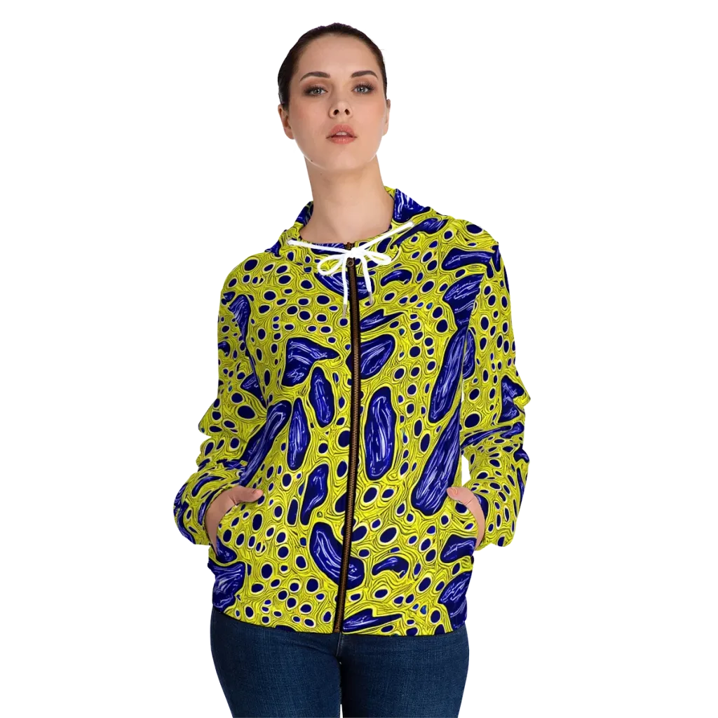 Cobalt Cellscape on Women's Full-Zip Hoodie — Front On Person