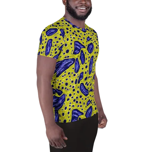 Cobalt Cellscape on a Men's Athletic T-Shirt