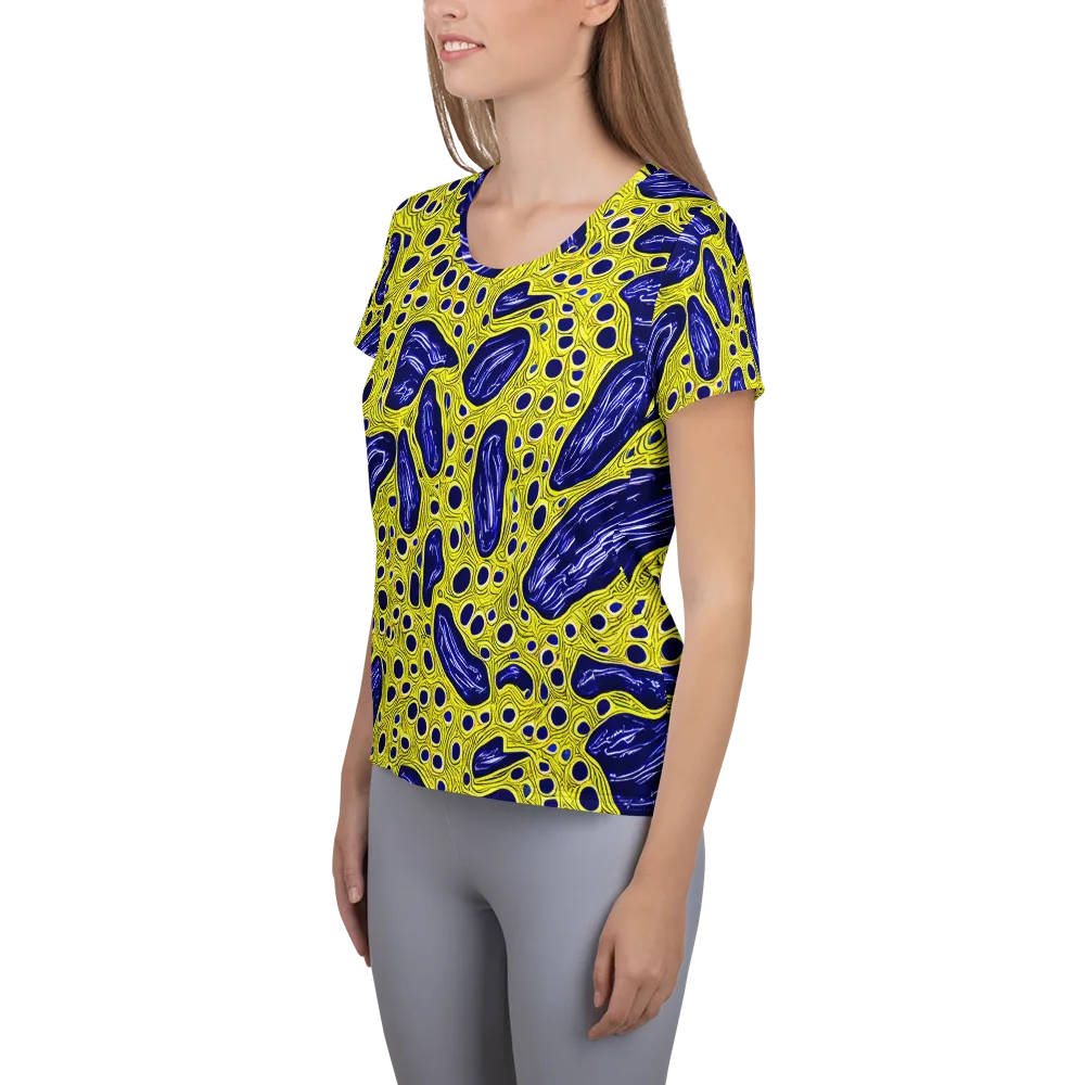 Cobalt Cellscape on Women's Athletic T-Shirt — Left
