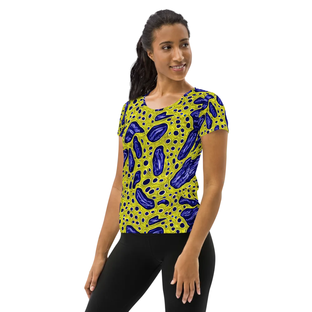 Cobalt Cellscape on Women's Athletic T-Shirt — Left