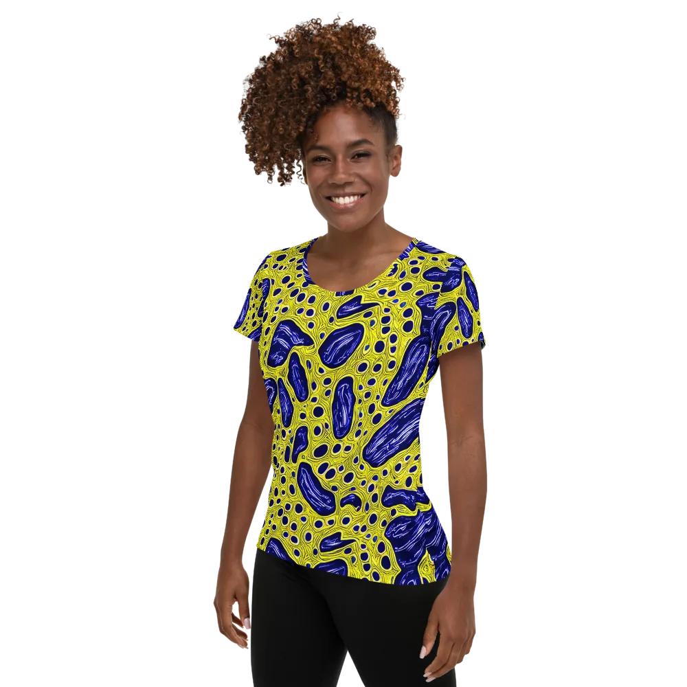 Cobalt Cellscape on Women's Athletic T-Shirt — Left