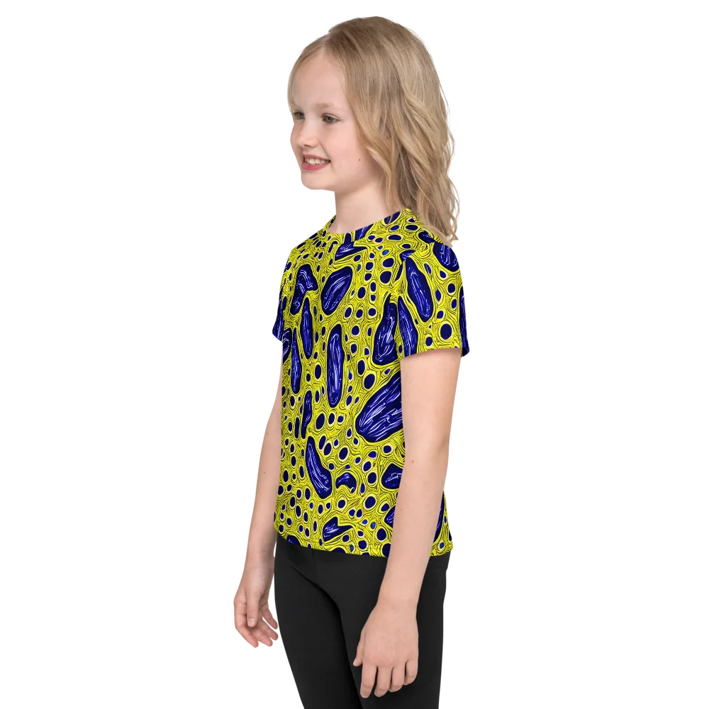 Cobalt Cellscape on Kids Crew Neck T-Shirt — Left