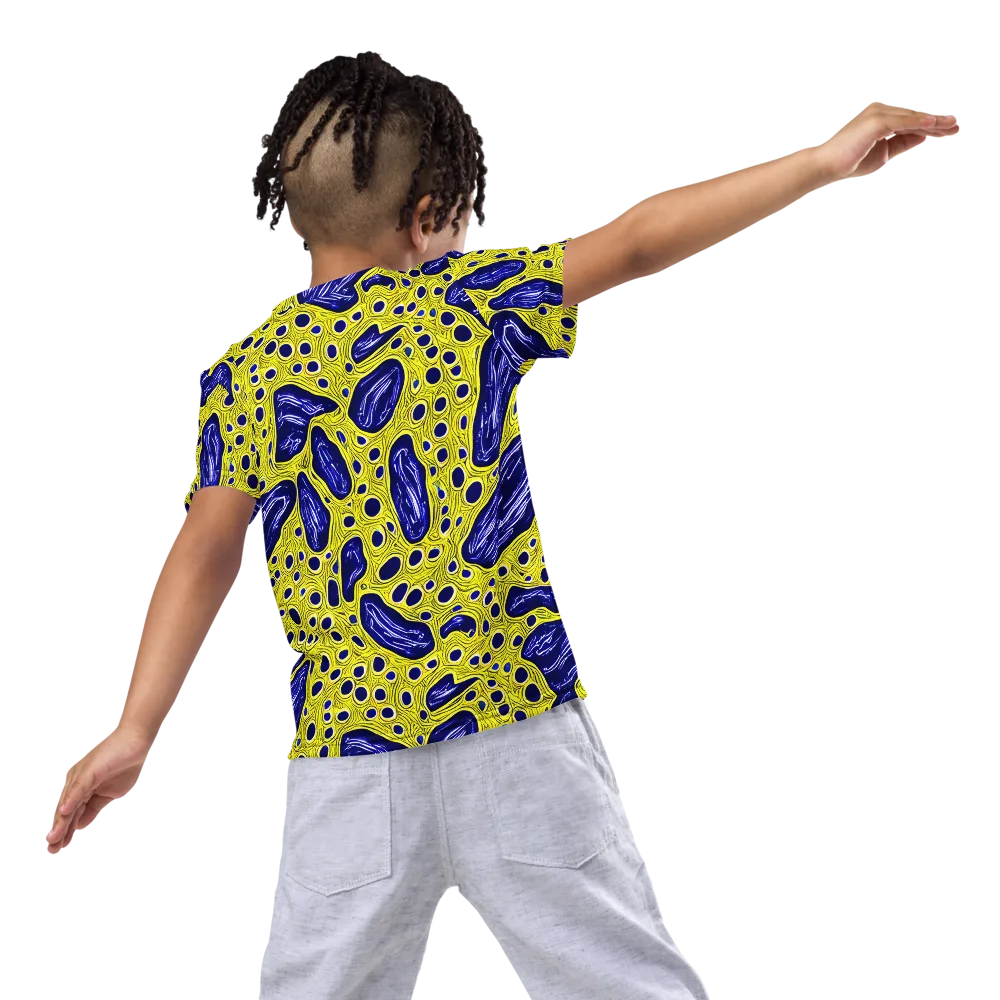 Cobalt Cellscape on Kids Crew Neck T-Shirt — Back