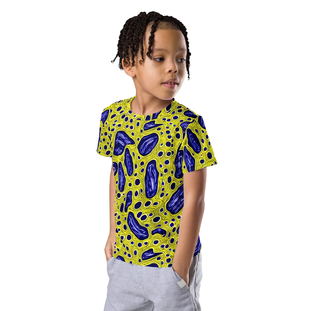 Cobalt Cellscape on Kids Crew Neck T-Shirt — Left Front