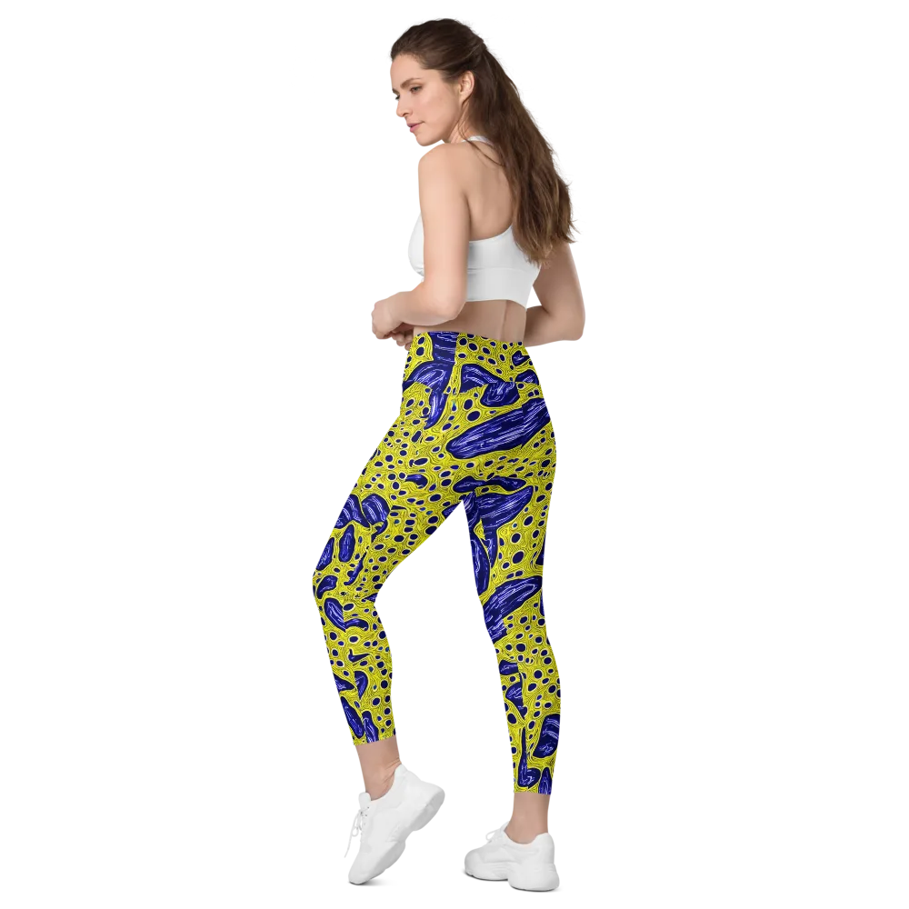 Cobalt Cellscape on Leggings with Pockets — Left Back
