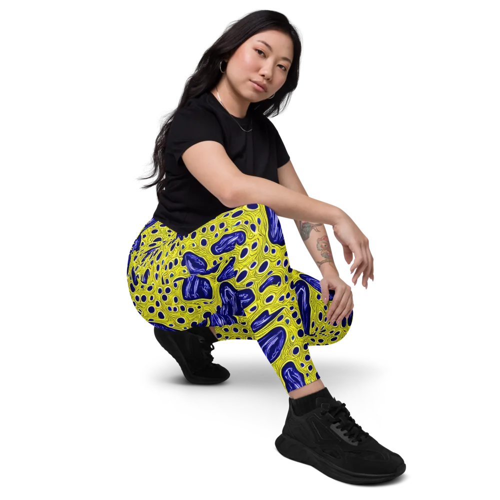 Cobalt Cellscape on Leggings with Pockets — Right Front