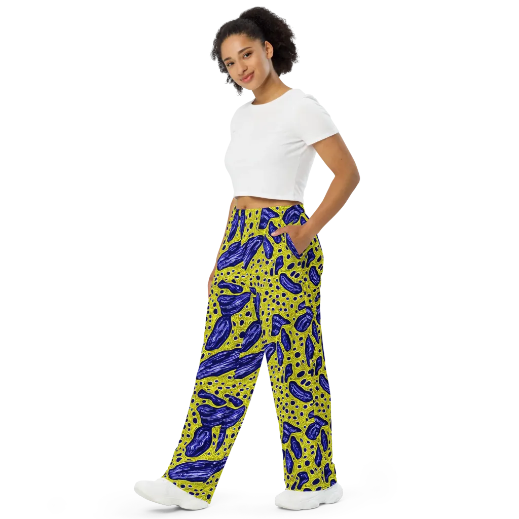 Cobalt Cellscape on Wide-Leg Pants — Left Front