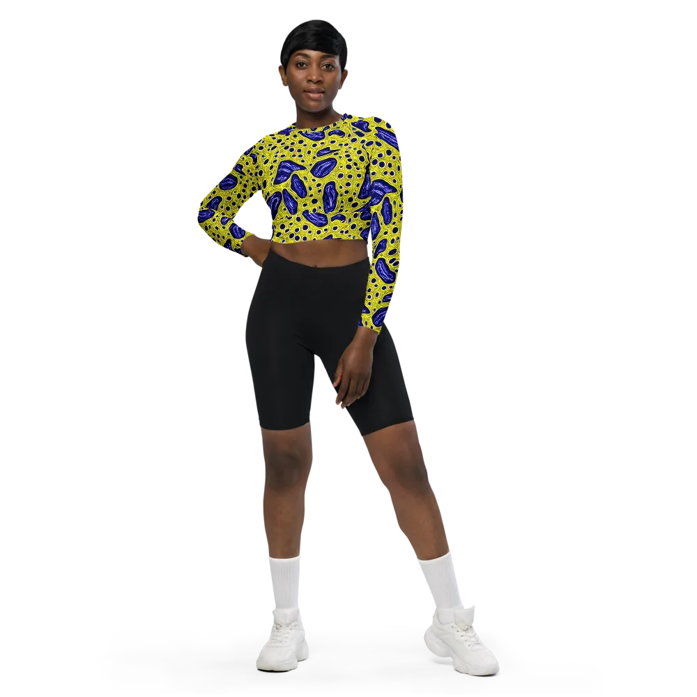 Cobalt Cellscape on Long Sleeve Crop Top — Front