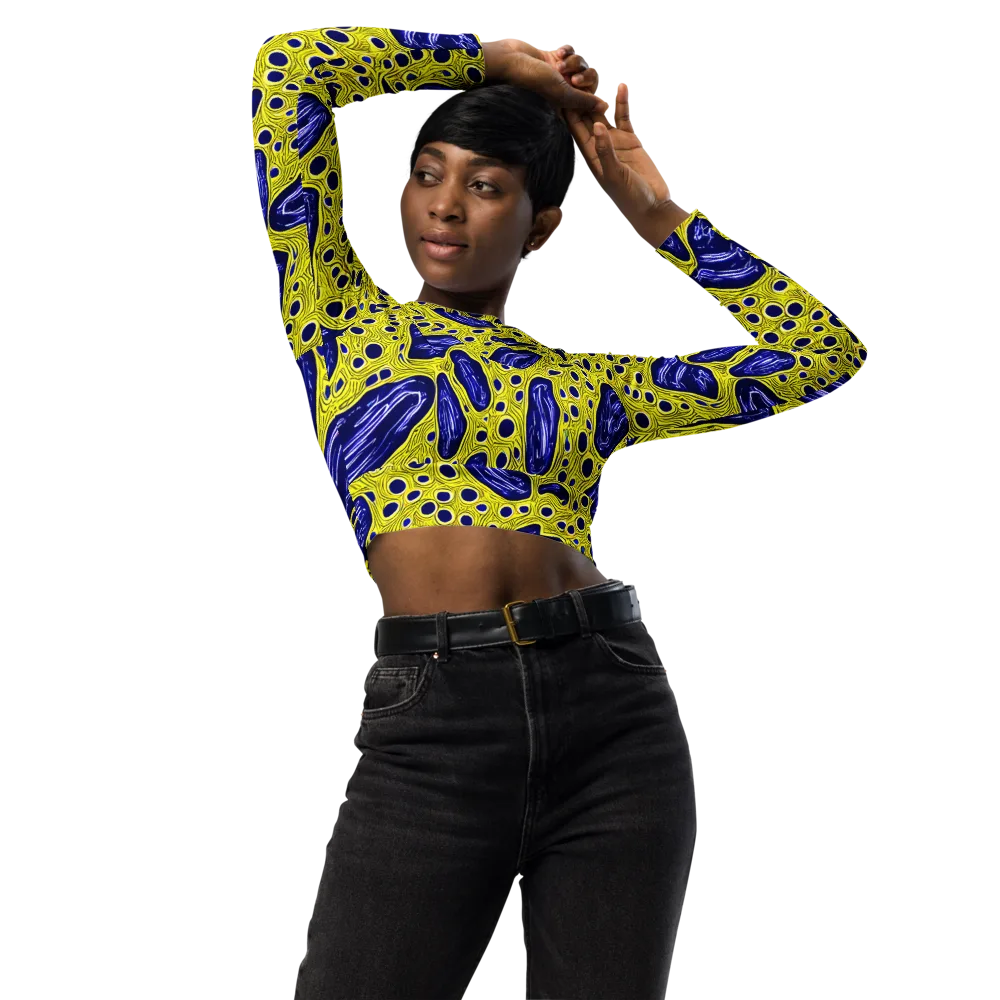 Cobalt Cellscape on Long Sleeve Crop Top — Front