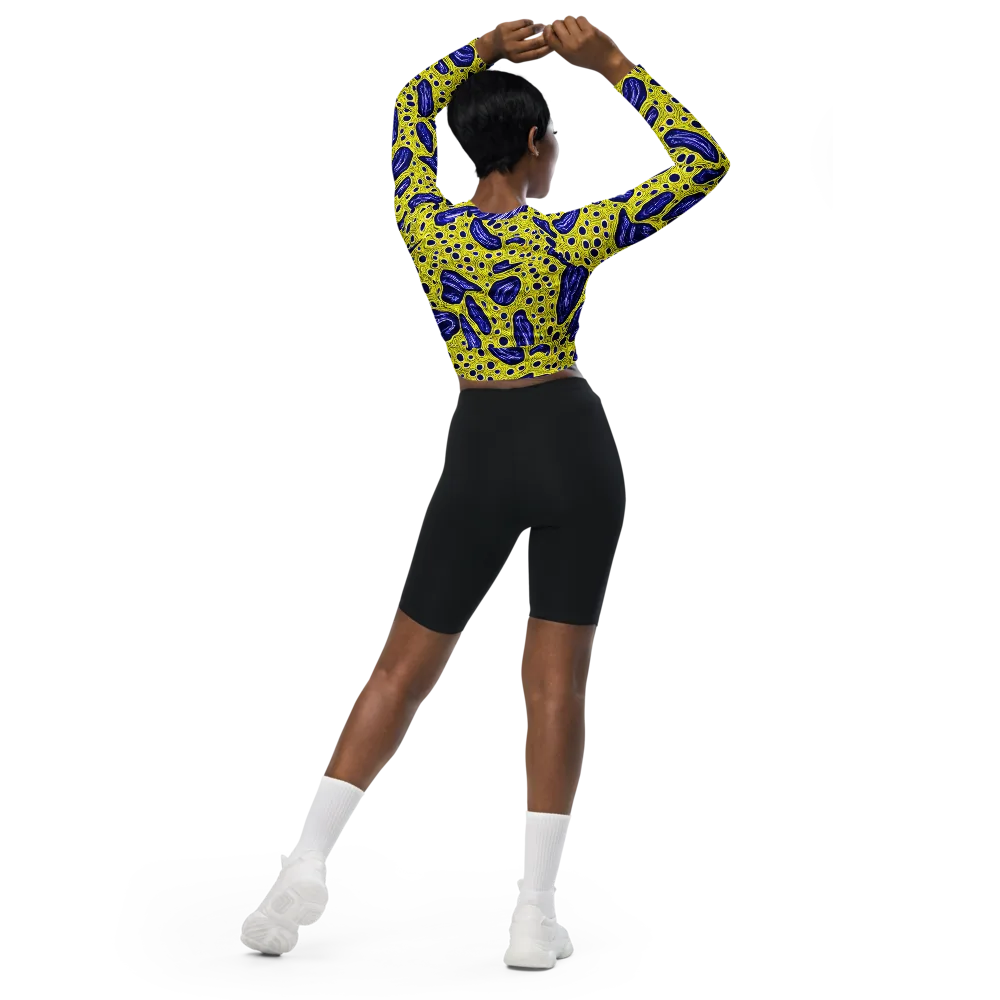 Cobalt Cellscape on Long Sleeve Crop Top — Back