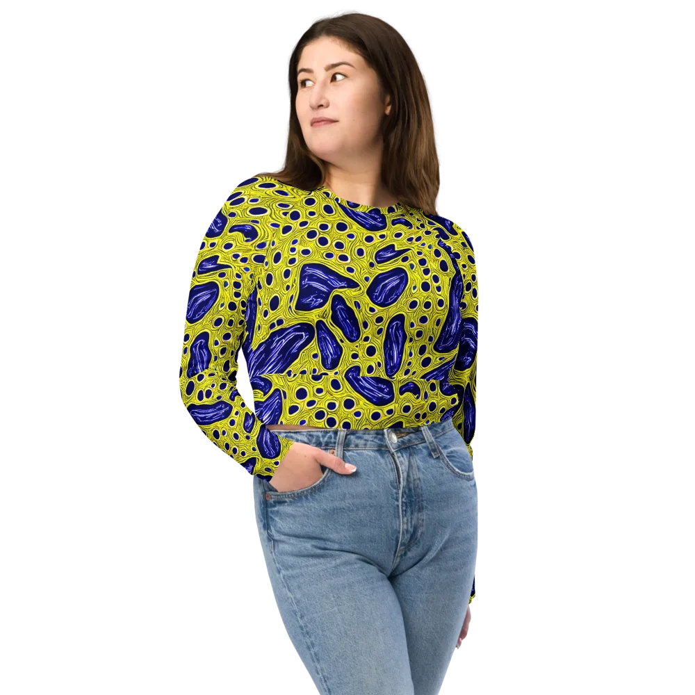 Cobalt Cellscape on Long Sleeve Crop Top — Front