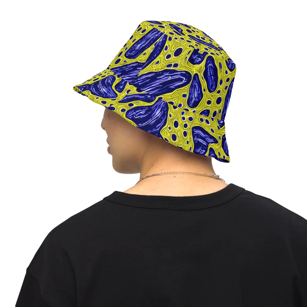 Cobalt Cellscape on Reversible Bucket Hat — Back Inside