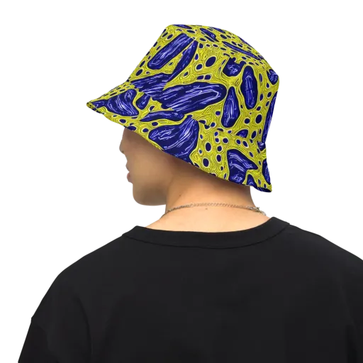Cobalt Cellscape on a Reversible Bucket Hat