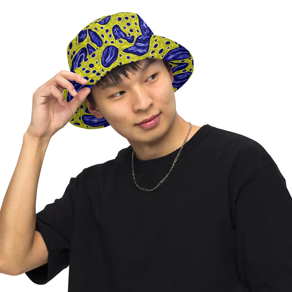 Cobalt Cellscape on Reversible Bucket Hat — Front Inside