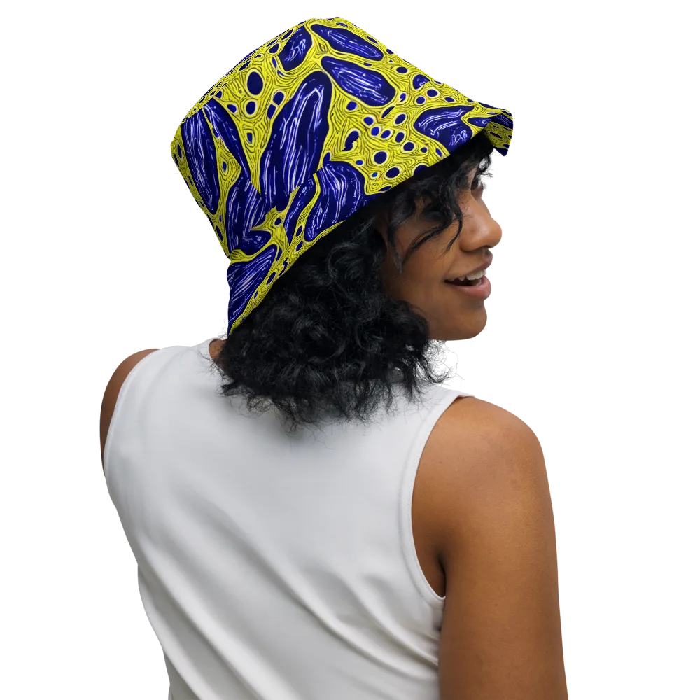 Cobalt Cellscape on Reversible Bucket Hat — Right Outside