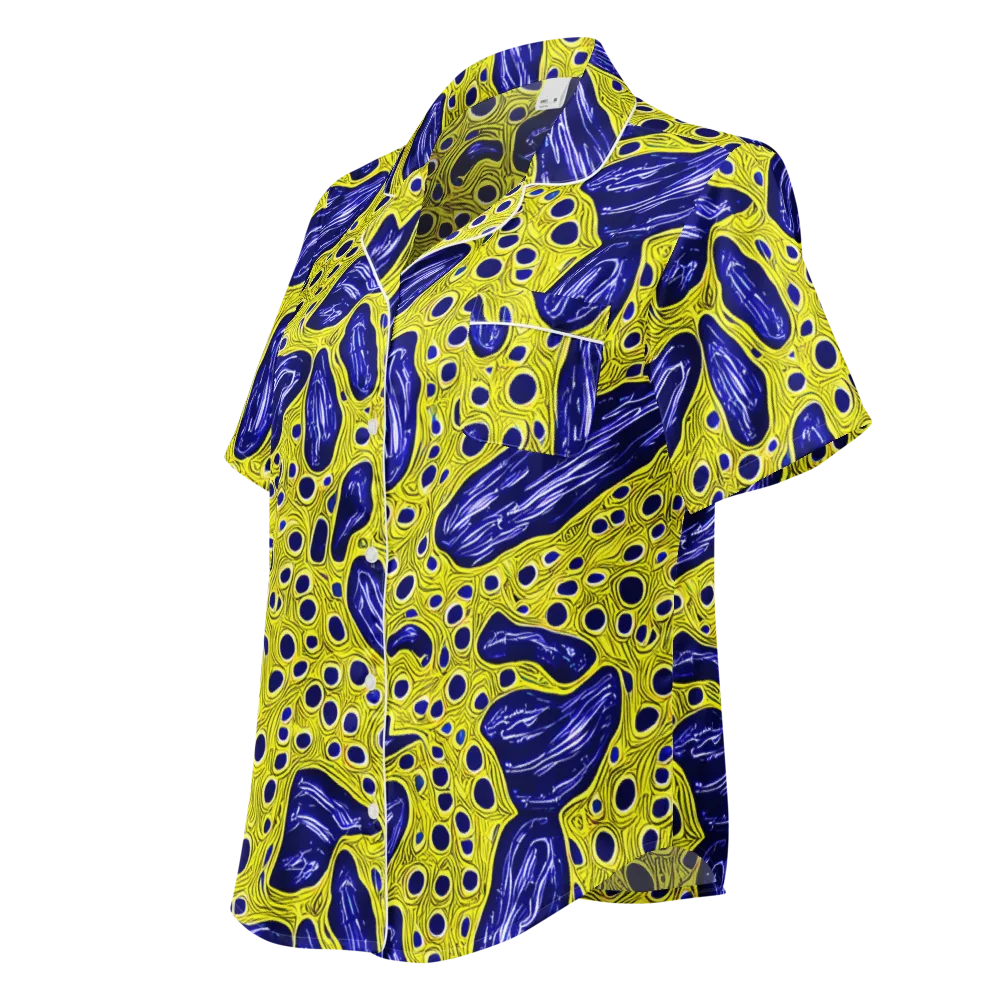 Cobalt Cellscape on Women's Short Sleeve Pajama Top — Left Front