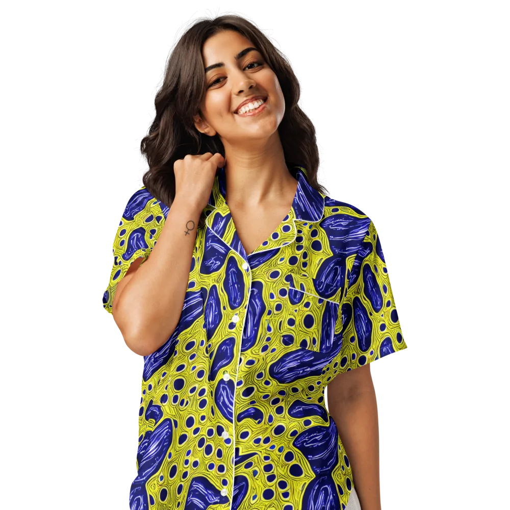 Cobalt Cellscape on Women's Short Sleeve Pajama Top — Front