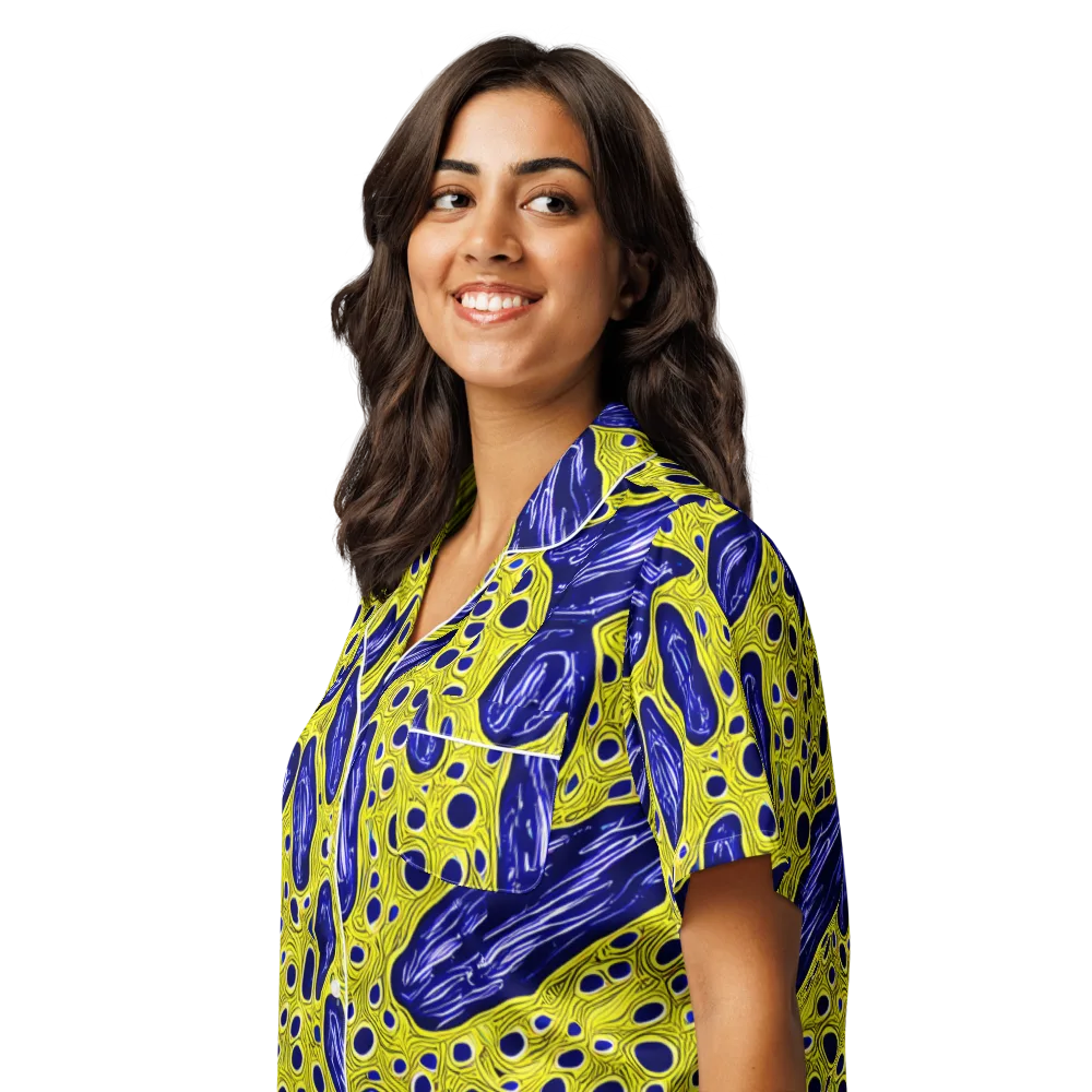 Cobalt Cellscape on Women's Short Sleeve Pajama Top — Left Front
