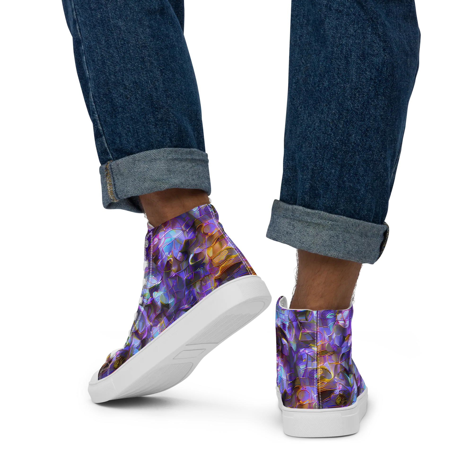 Prismatic Velvet on Men's High Top Canvas Shoes — Back