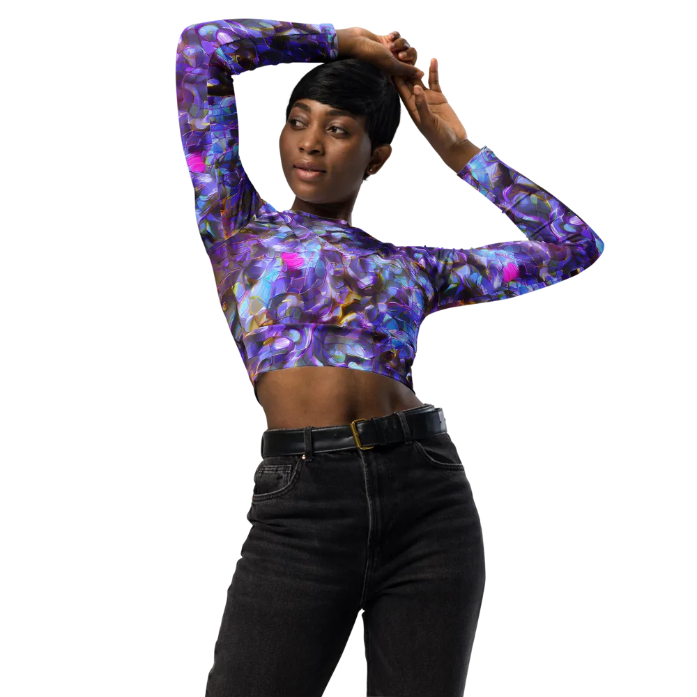 Prismatic Velvet on Long Sleeve Crop Top — Front