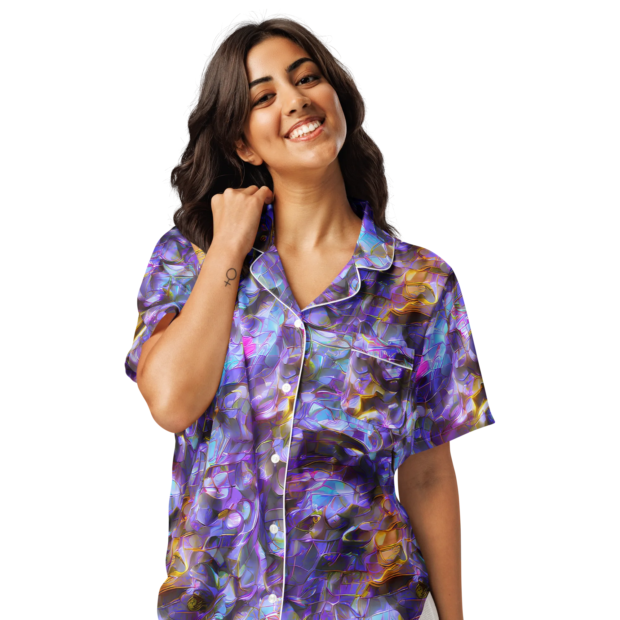Prismatic Velvet on Women's Short Sleeve Pajama Top — Front