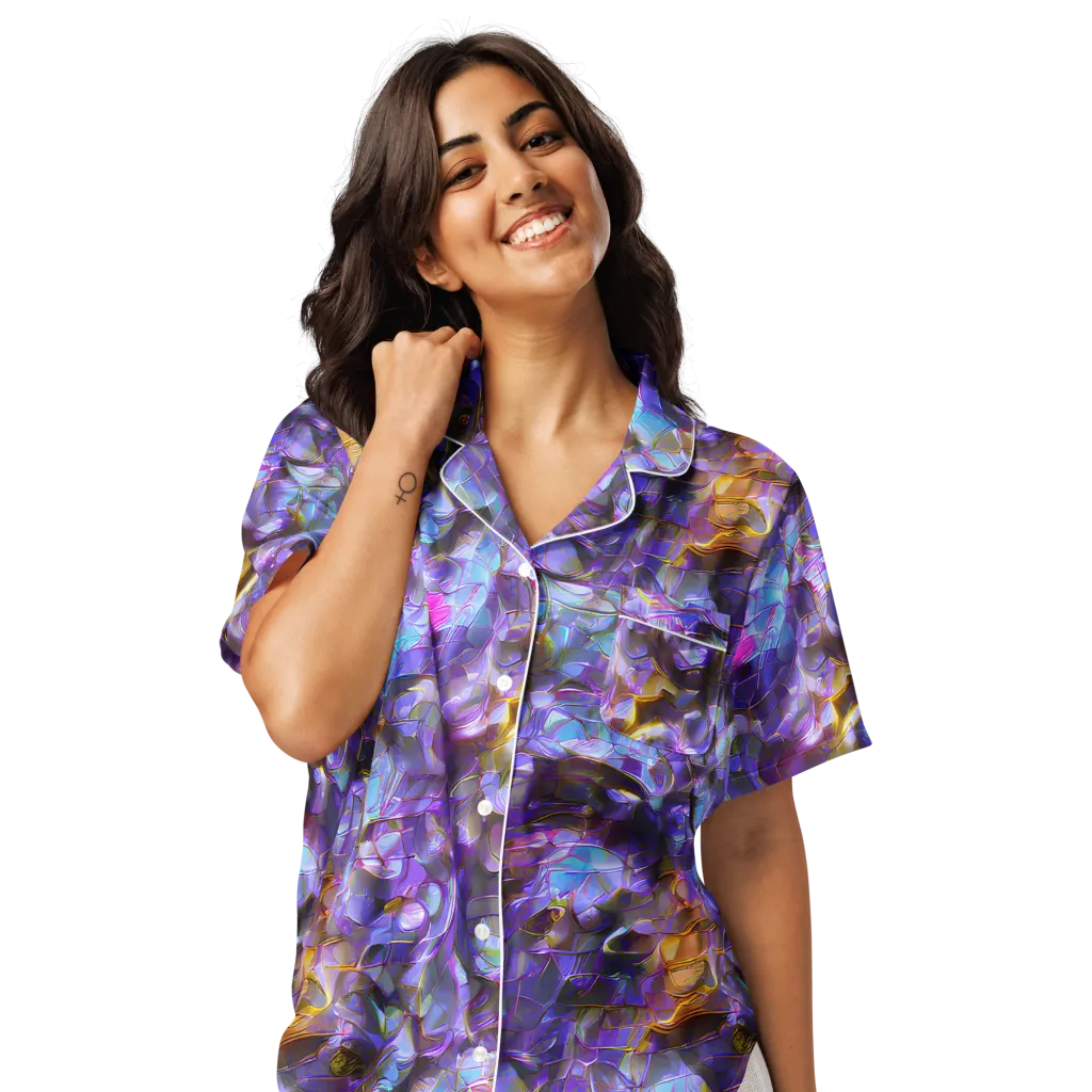 Prismatic Velvet on Women's Short Sleeve Pajama Top — Front