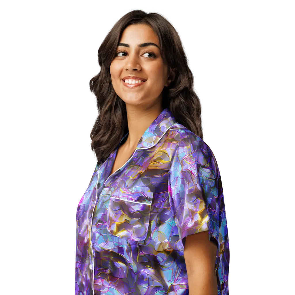 Prismatic Velvet on Women's Short Sleeve Pajama Top — Left Front