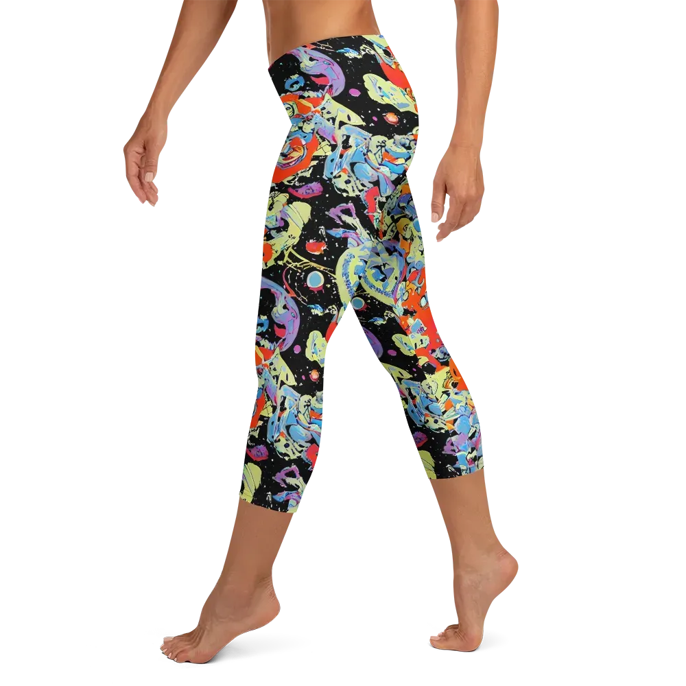 Blacklight Bones on Capri Leggings — Left