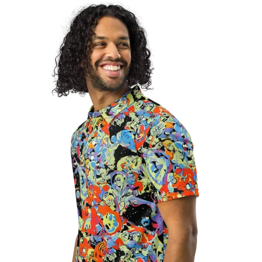 Blacklight Bones on a Men's Slim Fit Polo Shirt