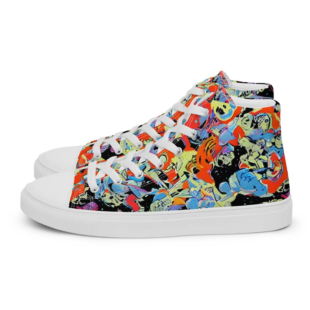 Blacklight Bones on Men's High Top Canvas Shoes — Left
