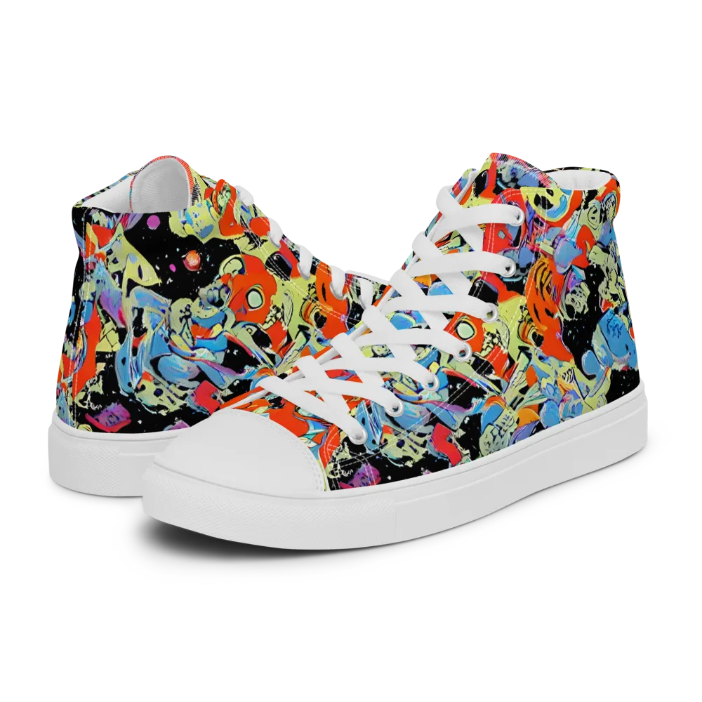 Blacklight Bones on Men's High Top Canvas Shoes — Left