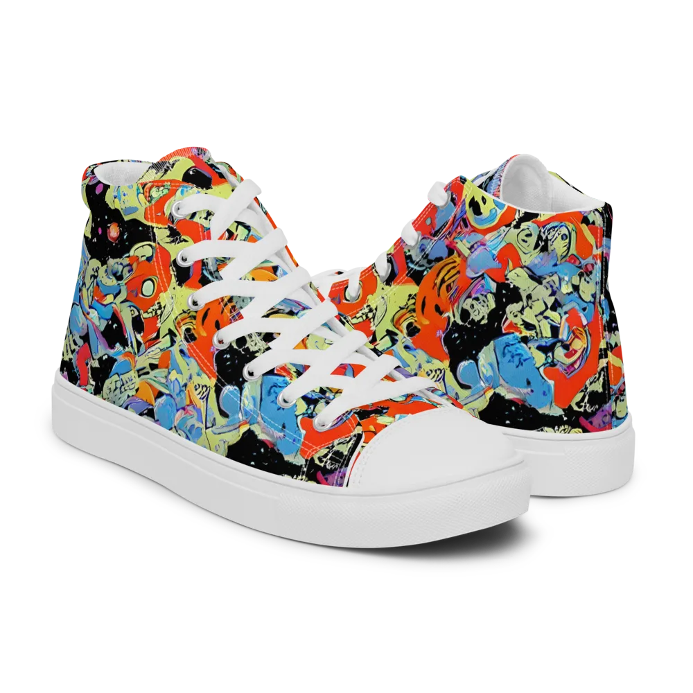 Blacklight Bones on Men's High Top Canvas Shoes — Right