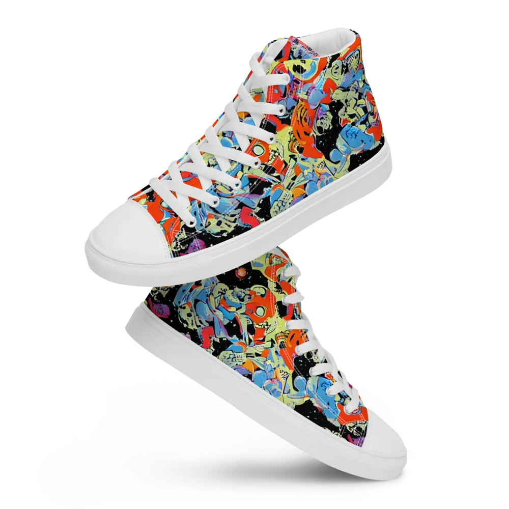 Blacklight Bones on Men's High Top Canvas Shoes — Front