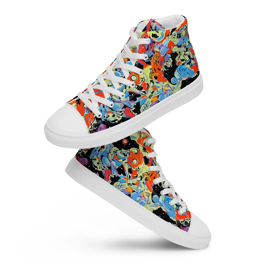 Blacklight Bones on Women's High Top Canvas Shoes — Front