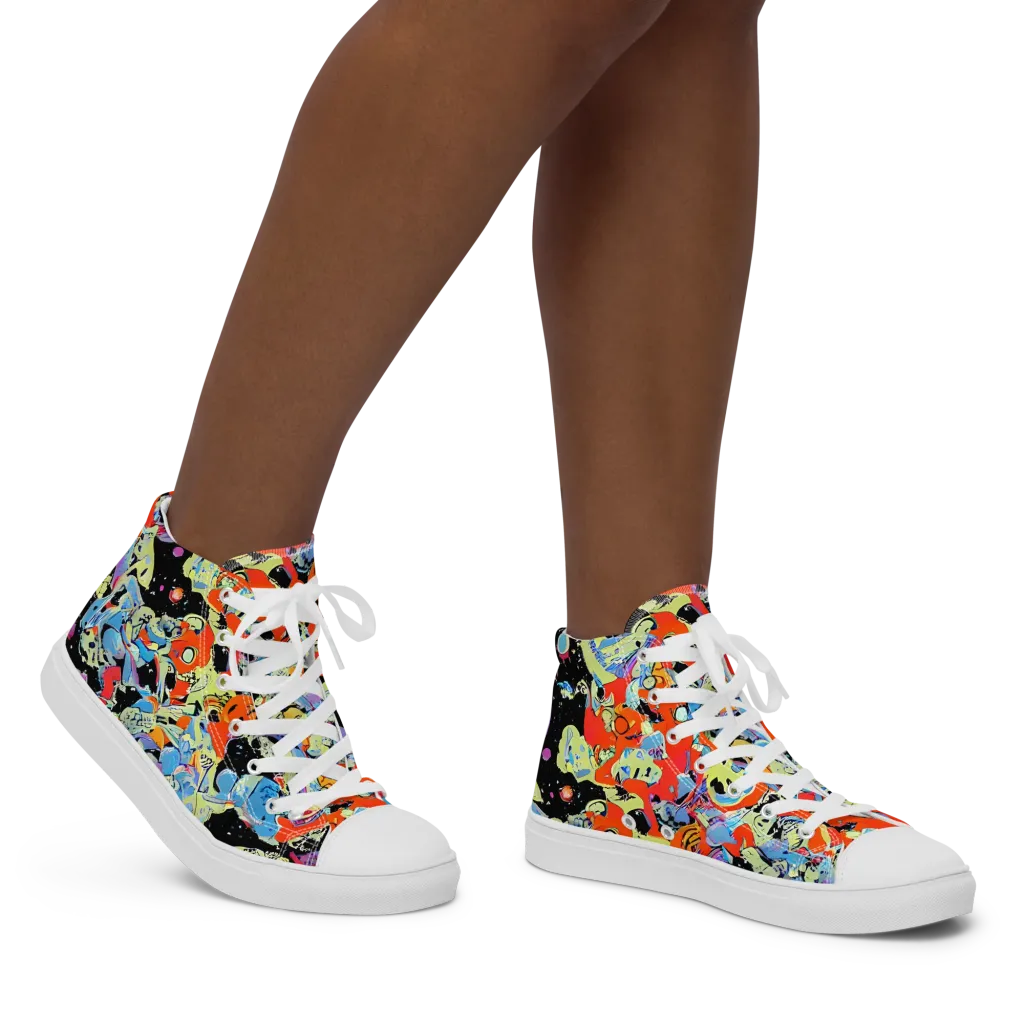 Blacklight Bones on Women's High Top Canvas Shoes — Right