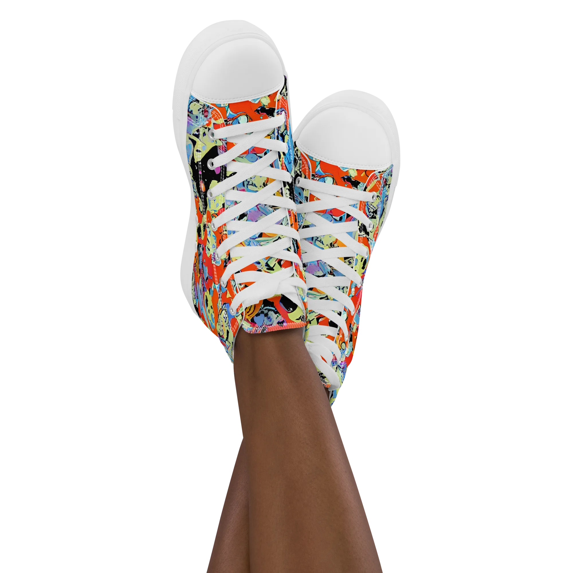 Blacklight Bones on Women's High Top Canvas Shoes — Front