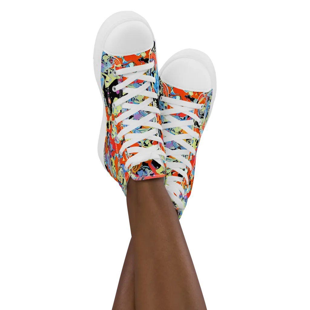 Blacklight Bones on Women's High Top Canvas Shoes — Front