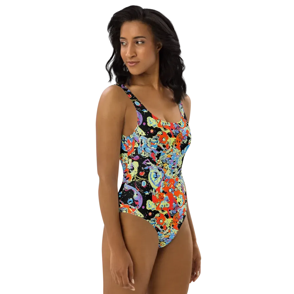 Blacklight Bones on One-Piece Swimsuit — Right