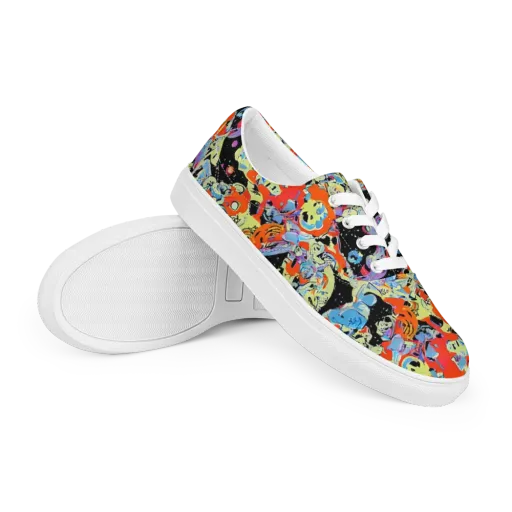 Blacklight Bones on a Men's Lace-Up Canvas Shoes