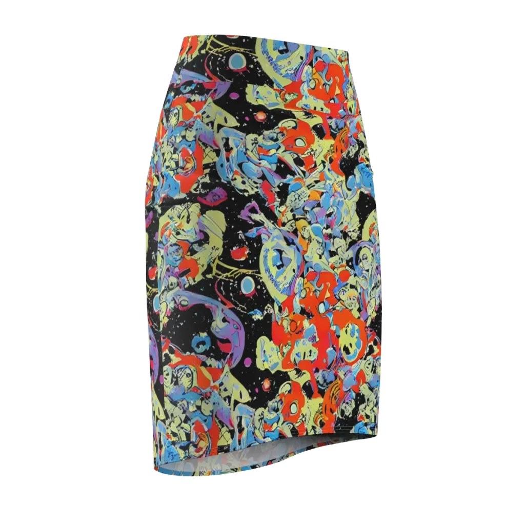 Blacklight Bones on Pencil Skirt — Front Side